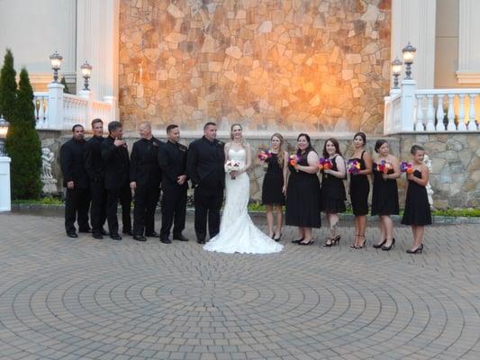 The bridal party with the rainbow bouquets.  So pretty.