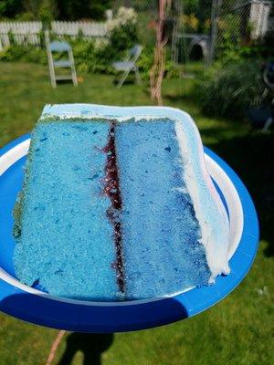 Piece of cake with strawberry and fondant