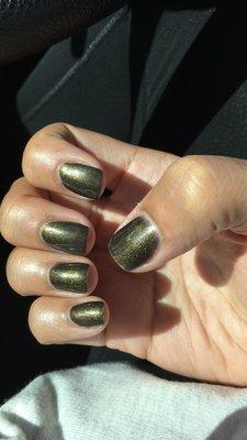 A lil Olive with a gold shimmer for Fall. Gel polish.