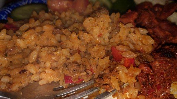 Mexican Rice with Longaniza sausage in it. Yum. I experimented and it worked!