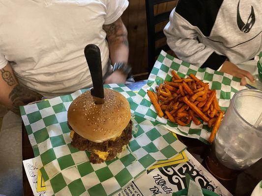 Double Stacked Cheeseburger, Sweet Potato Fries