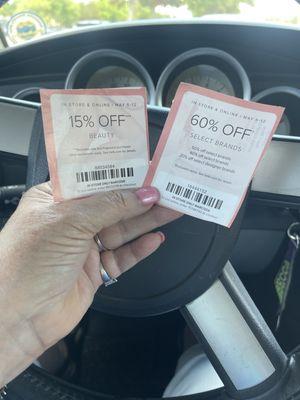 Oops, I took a picture of the wrong coupons. They last at the check out used my online ones instead!