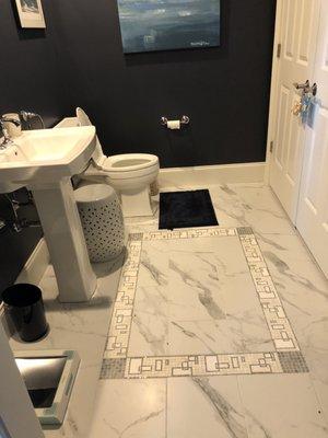 Tile inset "rug" in Powder Room