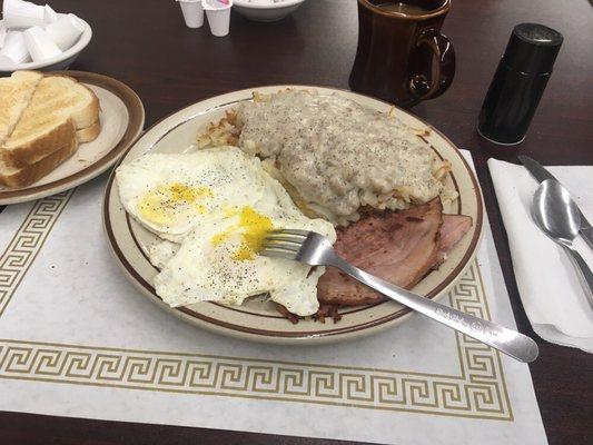 Number 1 Breakfast, with sausage gravy requested on home fries.