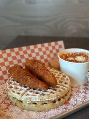 Chicken & waffles with corn