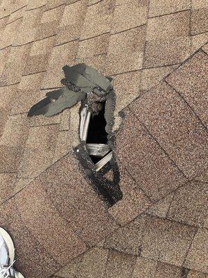 Hole in roof that needed repair