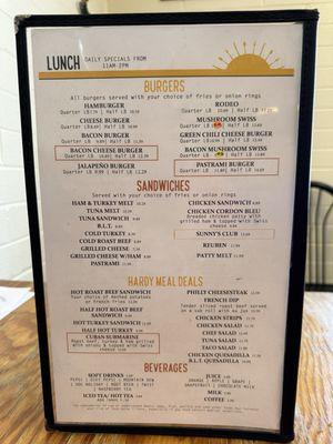 Lunch menu