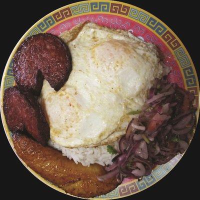 Spanish Breakfast( 2 Eggs, Rice,Salami with Home fries & Salad