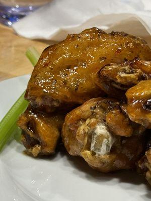 Glazed chicken wings.