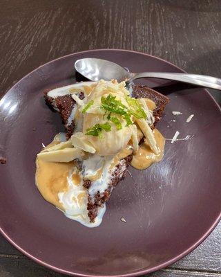 Double fudge brownie with Bailey's cream sauce and vanilla bean Ice cream