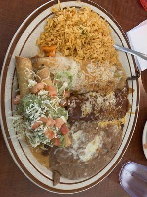 Chile Relleno, Cheese Enchilada and Shredded Beef Taquitos Combo