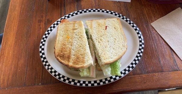 BLT. The plate was about the size of my hand. It was about an inch thick. Went to another restaurant for more food.