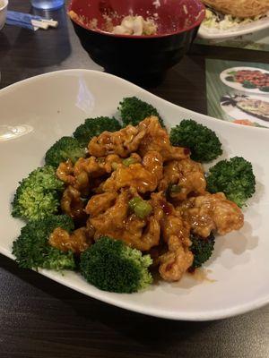 General Tso chicken.  Some of the best I've ever had! And the broccoli was cooked perfectly.