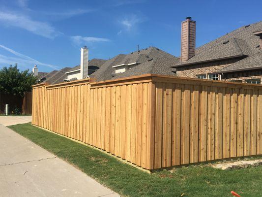 6ft board on board western red cedar fence with 4inch trim and top cap in Plano, TX