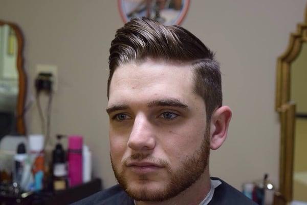 Side parted Pompadour by Jay