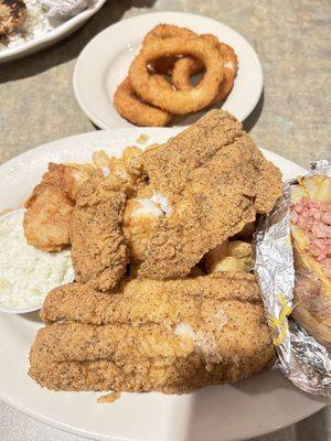 I had the salt and pepper catfish with shrimp and scallops.