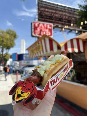 1976 hot dog with toppings