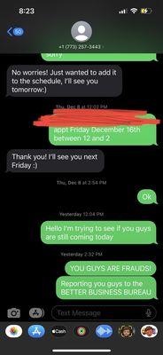 Text to show no response and no show for follow up