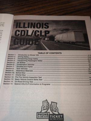 Illinois CDL study guide - table of contents.  Note: Section 2 reads, Driving Safely  It doesn't read, General Knowledge.