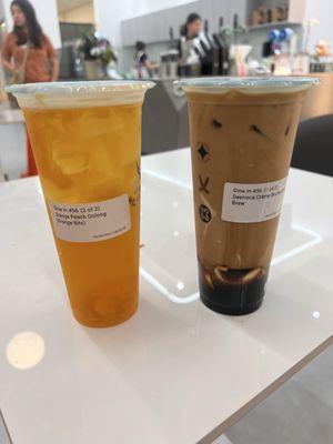 Left - Peach / Orange Oolong  Right - Crème brûlée Cold Brew