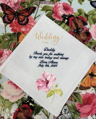 Monogrammed keepsake handkerchief for the father of the bride.