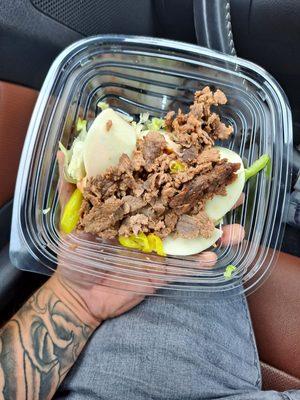 Steak in cheese protein bowl