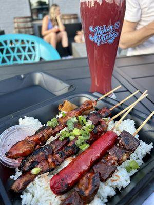 Pinoy grill's street food sampler and mikerphone's raspberry hooray beer