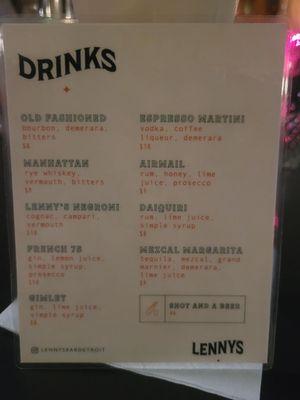 Drink menu