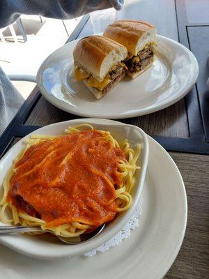 Spaghetti and Cheese steak