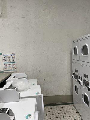 Nasty dirty laundry room with dirt dust and dirty floors