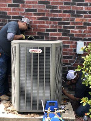 One of our Installs teams brazing in a new Lennox XC20 variable speed system for the Saenz family.