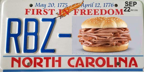 License plate for NC Arby's.