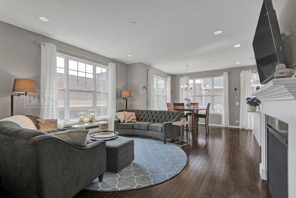 Open Floorplan with fireplace.