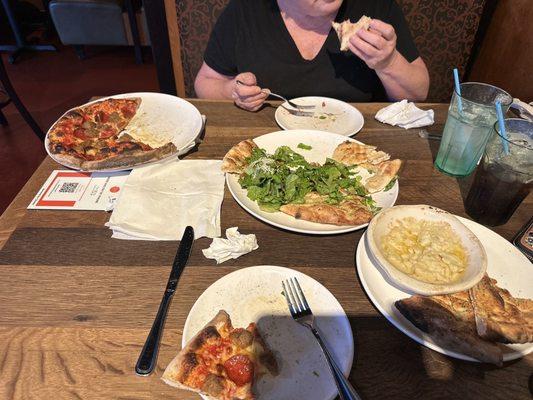 Pepperoni and meatball pizza with house salad and artichoke dip. Amazing!!!!