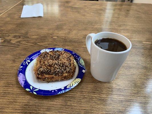 Great cup of Joe with a freshly baked everything cream cheese filled croissant