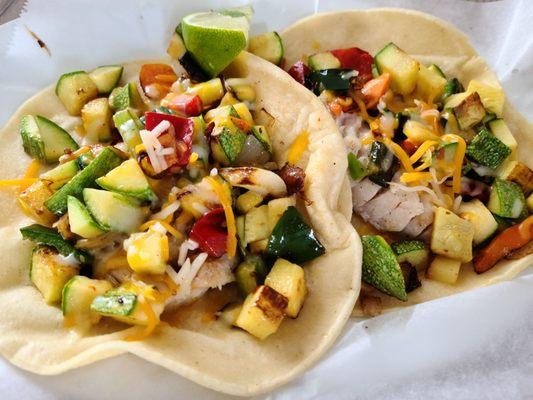 Fish tacos on corn tortillas