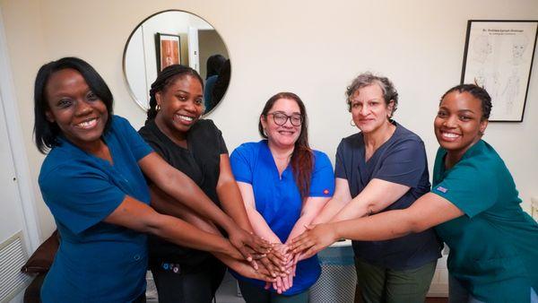 (Left to right) Our Massage Therapists, Lynn, Ana Maria, Yalitza, Lulu, and Chloe.