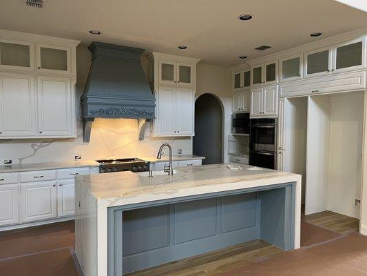 Custom cabinet built for new counter depth fridge and wine fridge