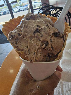 Medium German Chocolate Cake with waffle cone ,($8.50)