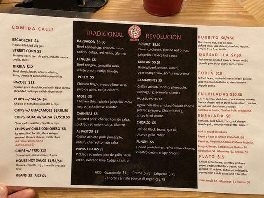 Updated Menu