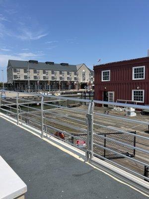 Looking back toward dock off top deck of boat for tour