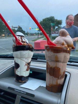 Regular peanut buster parfait (on left) and chocolate with caramel peanut buster parfait