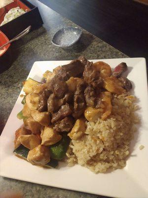 Hibachi combination of beef chicken and shrimp which was a meh ok