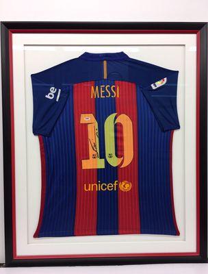 Here is a great example of our Jersey framing. We had the pleasure of framing this signed Messi Jersey for one of our clients.