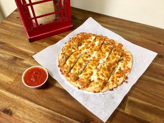 New item!  Jim Stix - made with our calzone dough, topped with cayenne pepper, basil, and cheese!