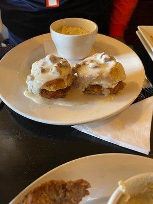 Chicken biscuit with gravy on top