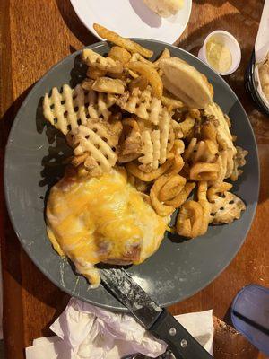 Chicken with ranch, bacon and cheese with tri-fries