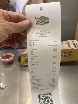 Which Wich. Our receipt for lunch.