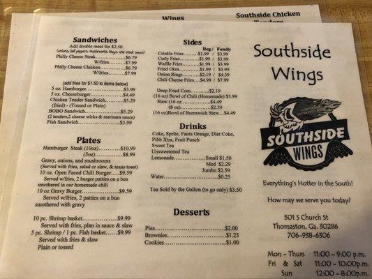 One side of the menu