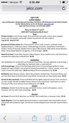 March 5th and 6th menu